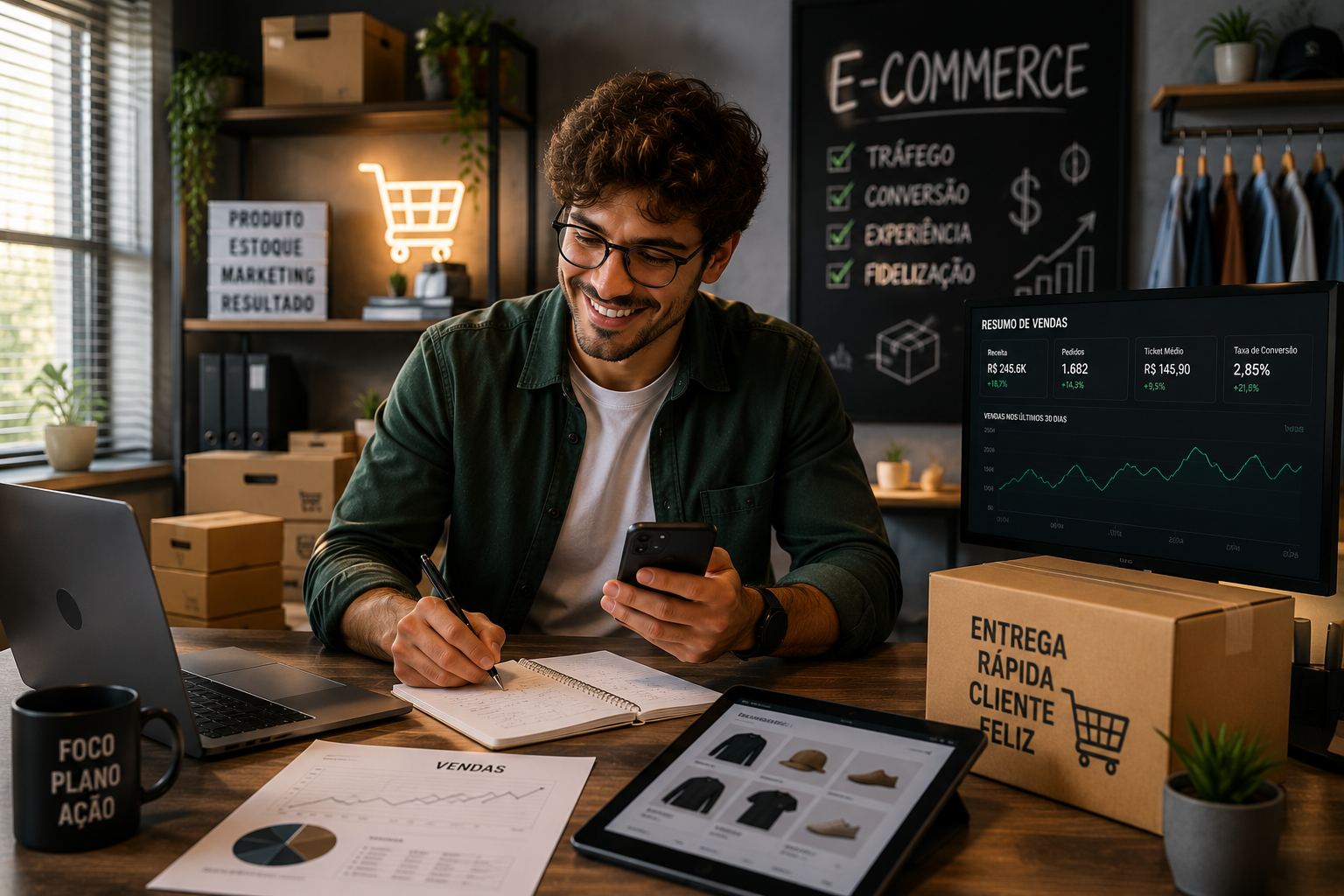 Empreendedor gerenciando loja virtual