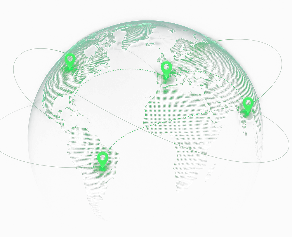 Globo com marcadores de presença internacional da RankMaster
