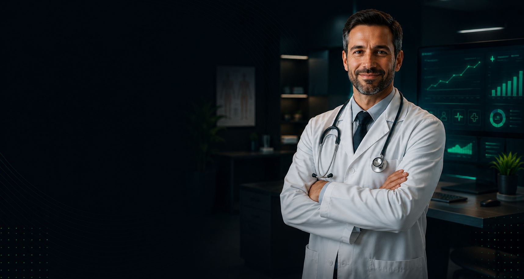 Médico atendendo em consultório moderno